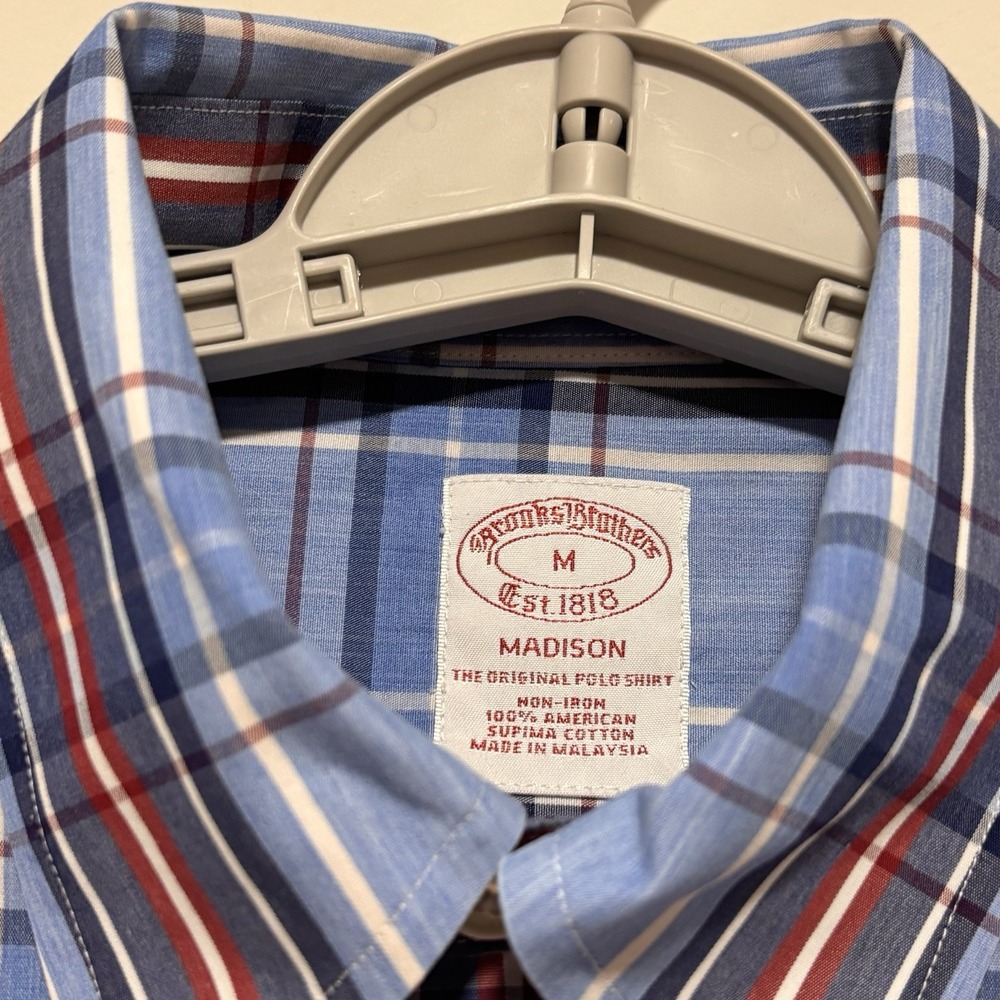 Brooks Brothers Shirt Blue Red Plaid Madison Button Down Cotton Medium Relaxed - Picture 2 of 5